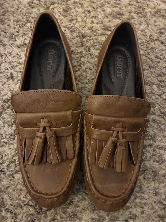 Born Shoes - Born Brown Leather Tassel‎ Moccasin Loafers